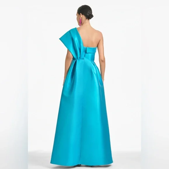 Sachin & Babi | Clarissa Pleated One-shoulder Gown NWT SIZE 6 AQUA COLOR - Picture 2 of 9